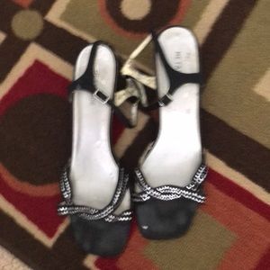 Metaphor Black Satin & 2” Rhinestones Sandal Heels